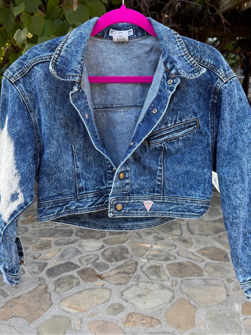 Guess? Vintage 90’s Acid Wash Cropped Denim Jacket - Blue Size Large